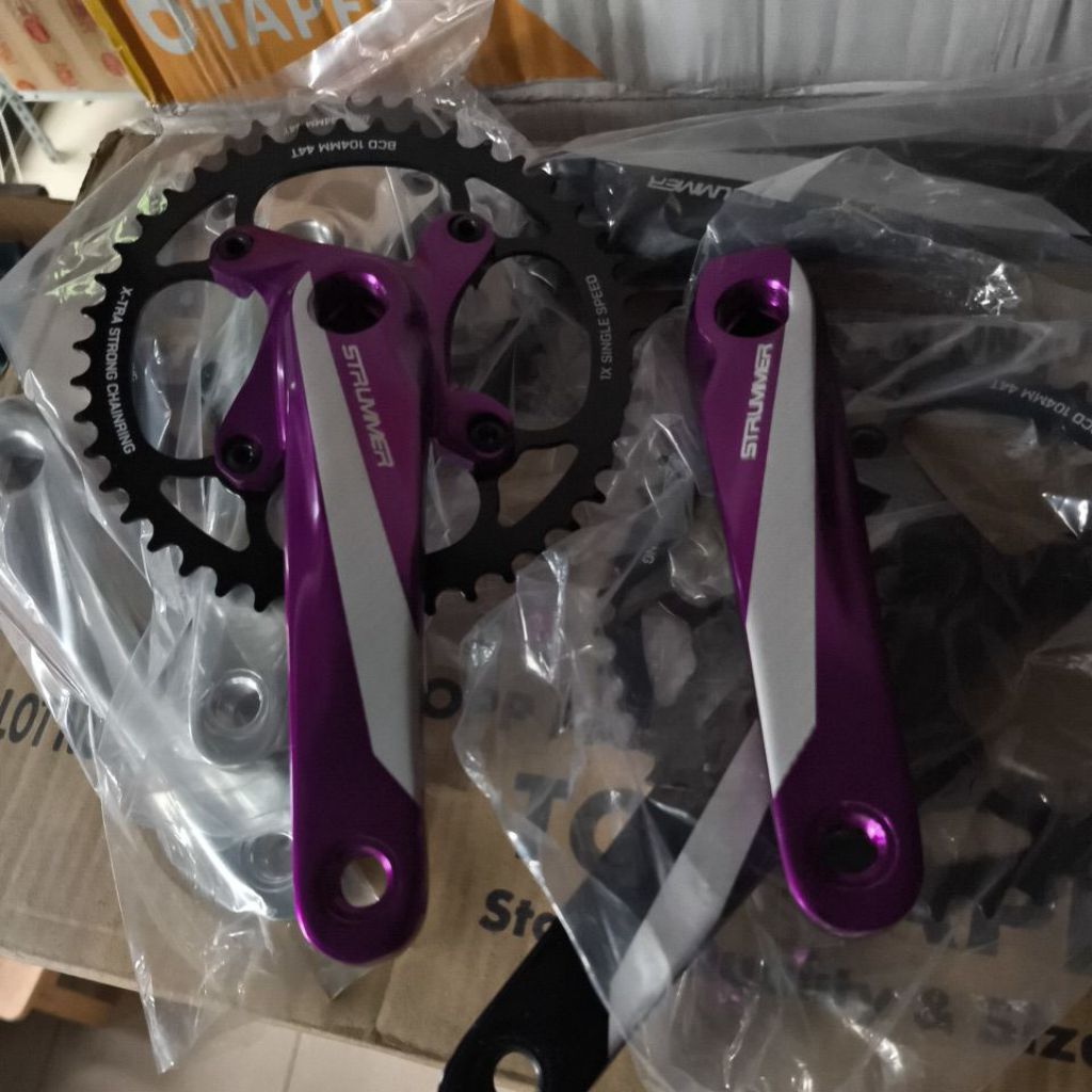 Crank sepeda BB kotak gigi 32 34 36  38 teeth Strummer Alloy narrow wide single 44T besi BMX MTB rej