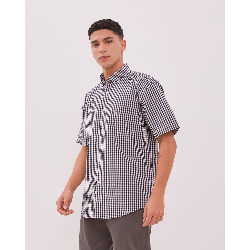 ARNOLD PALMER Kemeja Lengan Pendek Motif Kotak Kecil Biru Pria - P-DKBE05-Z9