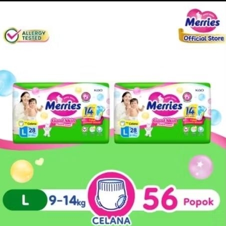 Merries Good Skin Pants Popok Bayi L 28 Pants Twin Pack