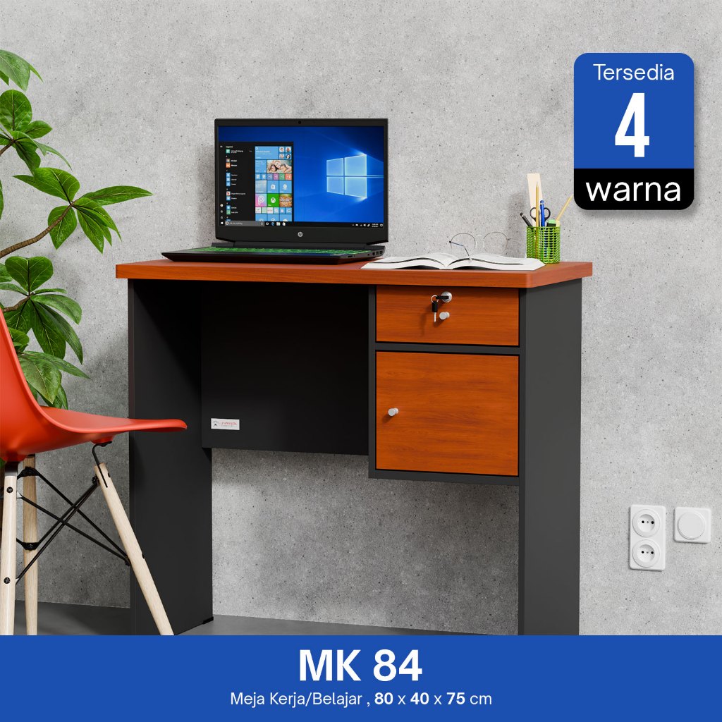 Meja Kerja Minimalis MK 84 / Meja Belajar 80cm Laci Kunci dan Lemari Penyimpanan