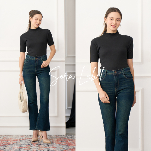 Highwaist Cutbray Jeans Retro Stertch wanita Celana Jeans Cutbray Wanita Model Retro Korea Terbaru K