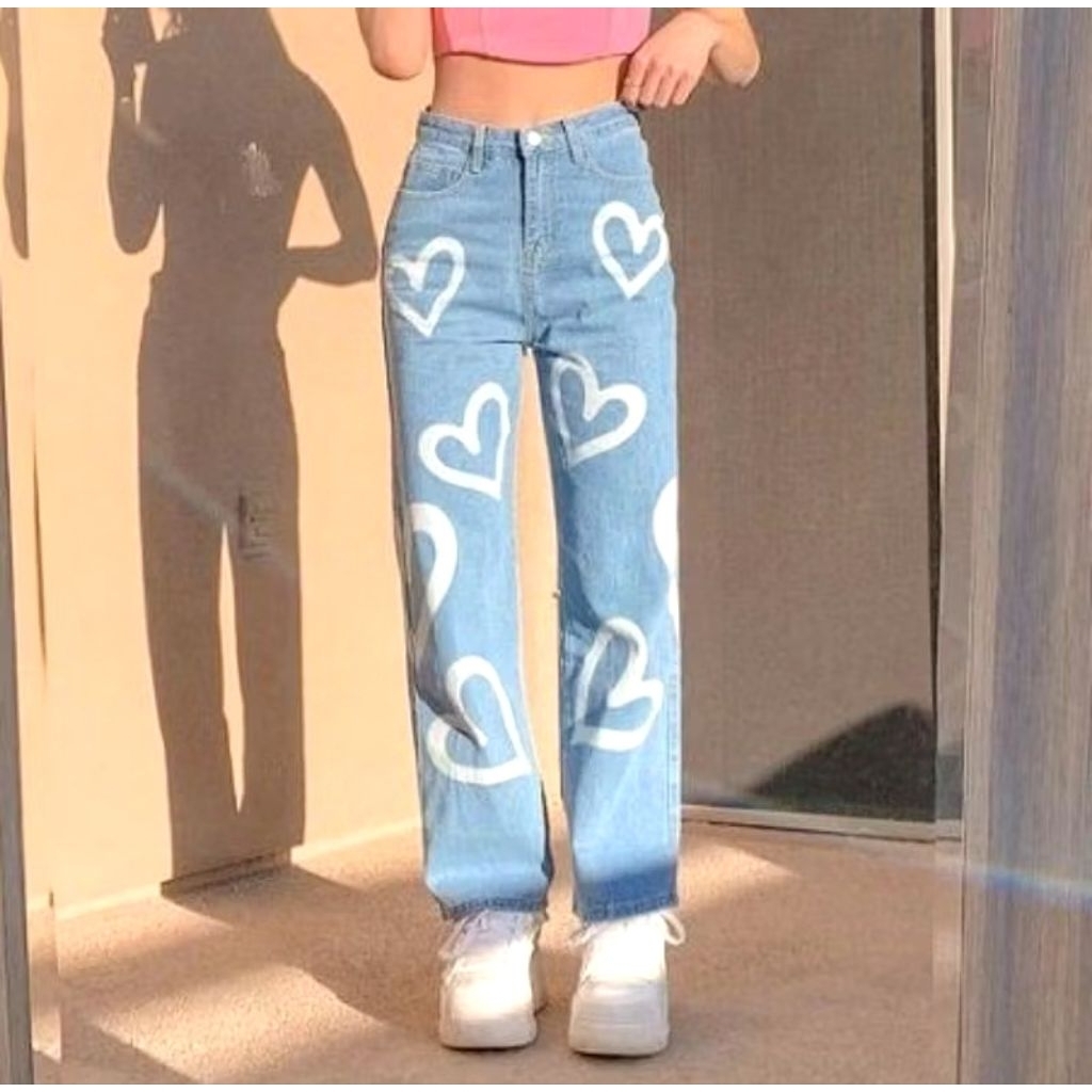 PROMO,. CELANA KULOT JEANS HIGHWAIST PUTIH LOVE