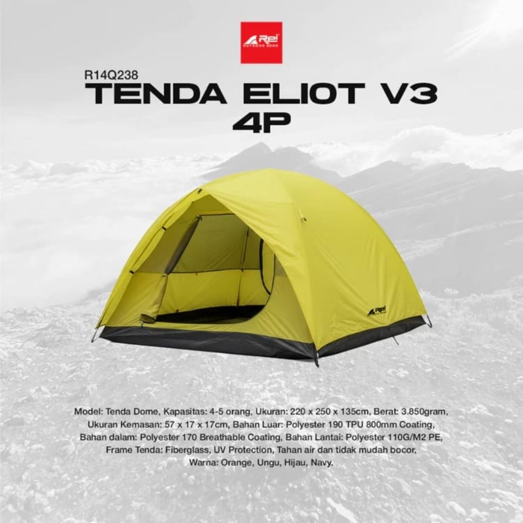 TENDA REI ELIOT V5 NEW VERSION KAPASITAS 4 PERSON TENDA A REI / TENDA CAMPING REI ELIOT KAPASITAS 4 