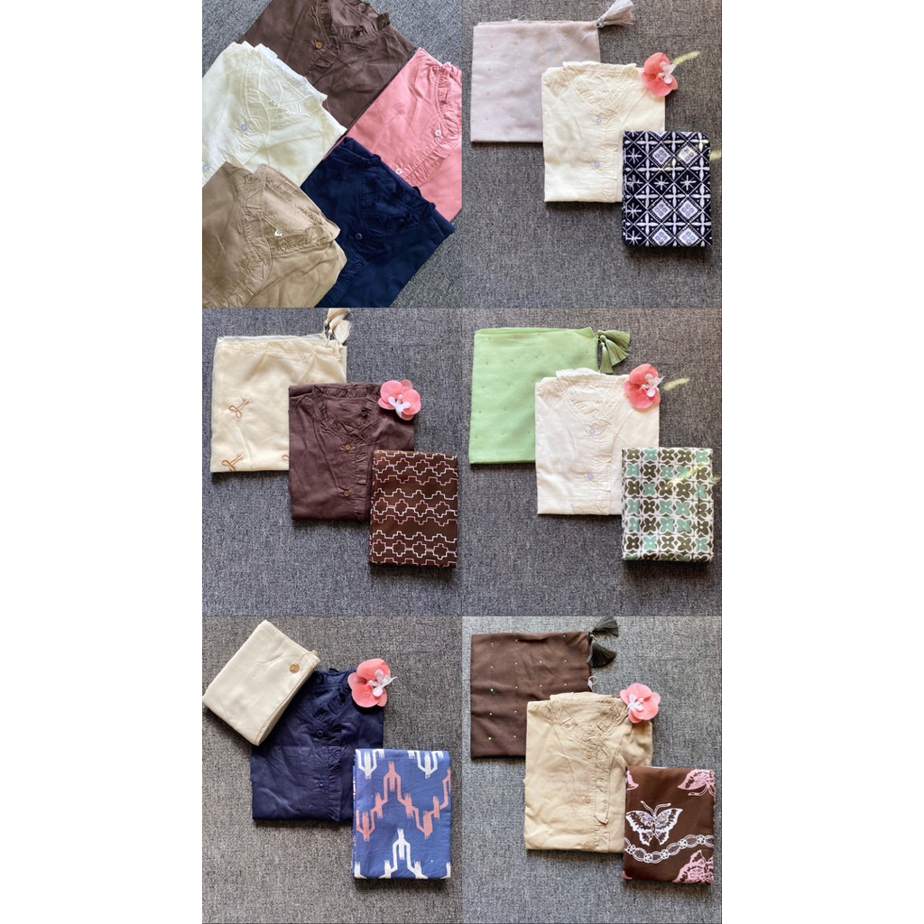 ONE SET SANTRI PUTRI LENGKAP / SARUNG BATIK CAP & TUNIK POLOS / baju + sarung + hijab / SAHARA BATIK