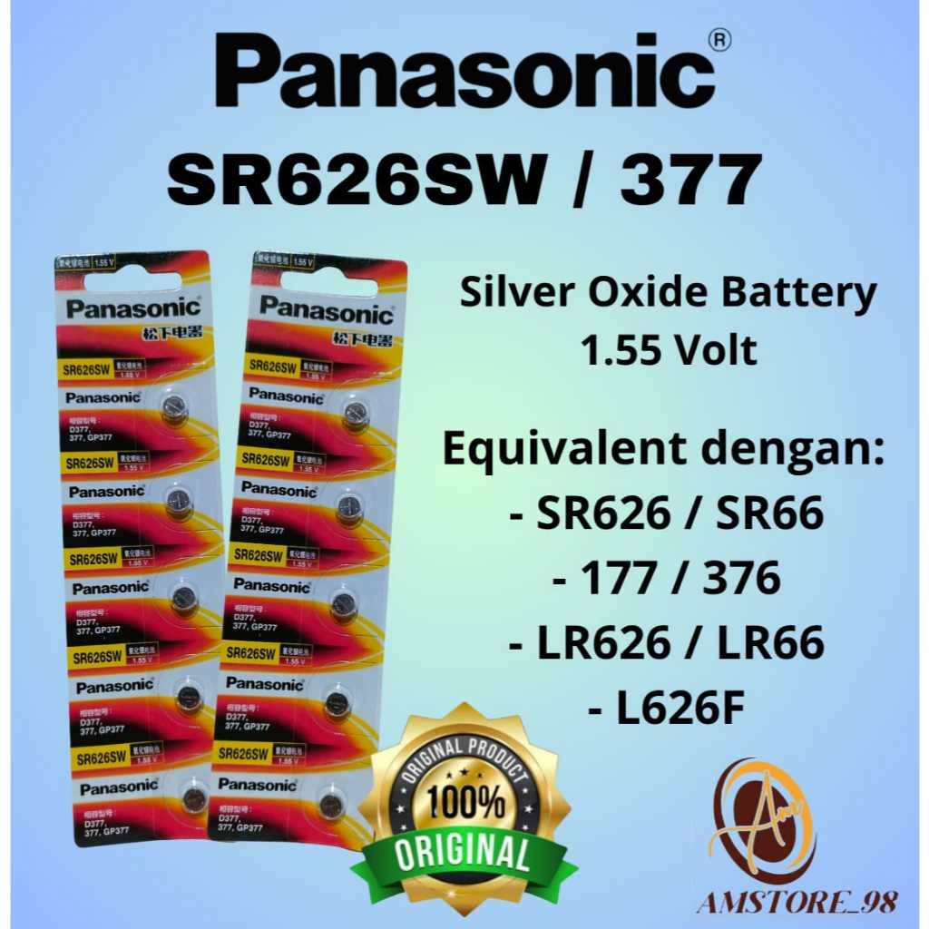 Baterai Panasonic SR626SW Original 1.55 Volt Baterai Jam Tangan 377 SR 626 SW Silver Oxide Battery