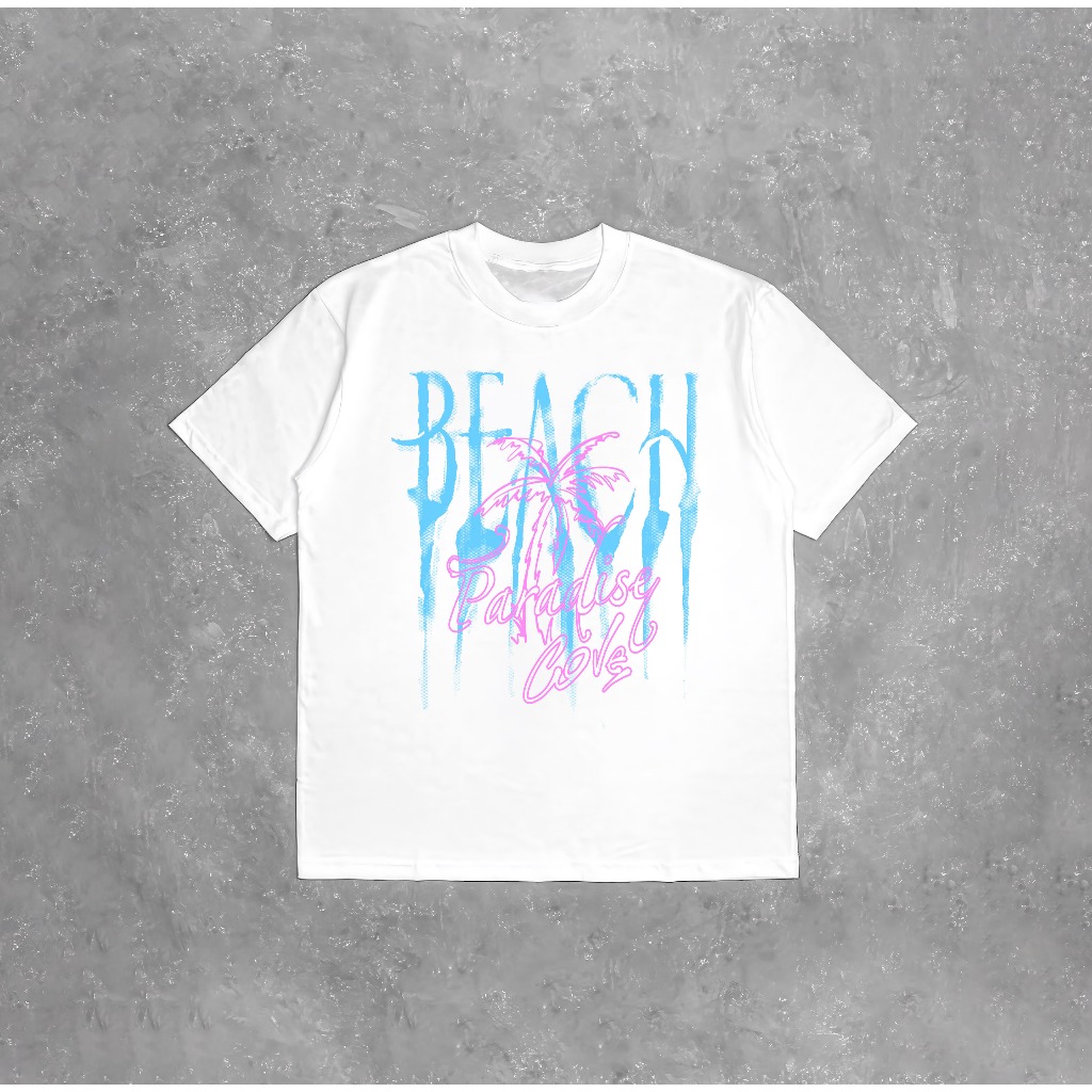 Kaos Aesthetic "Beach Paradise" Y2K Style Lengan Pendek | Bahan Katun Adem | Baju Viral TikTok Pria 