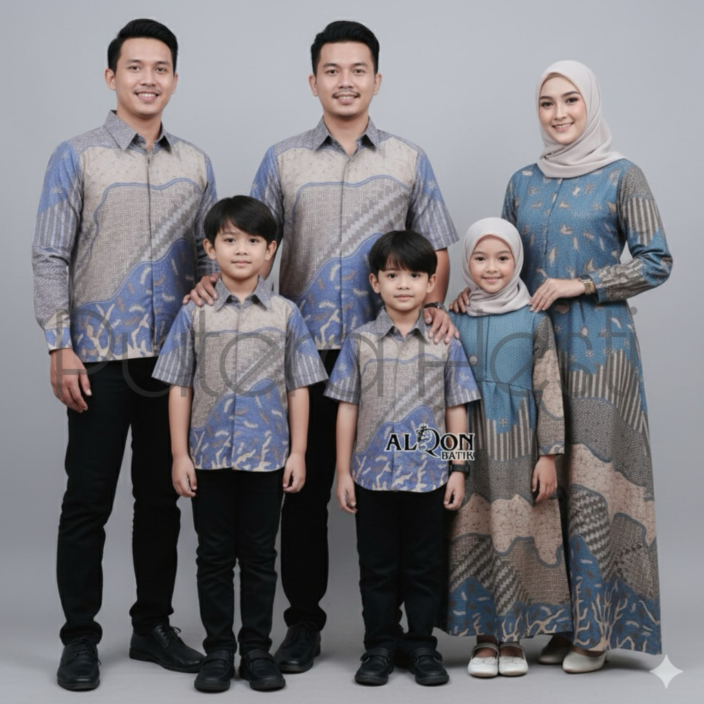 Baju Sarimbit Keluarga Batik Couple Keluarga atau pasangan Bahan Katun Polimikro Warna Hitam Biru Dr