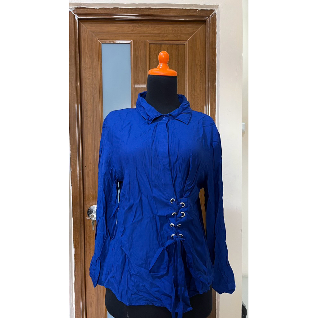 Mayoutfit Atasan Wanita Top Kemeja Lengan Panjang Katun