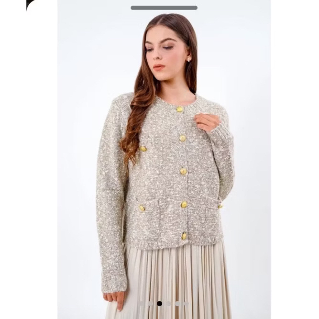 Manual 390rb - NEW - Benang Jarum - Lydia Tweed Cardigan - Khaki - M