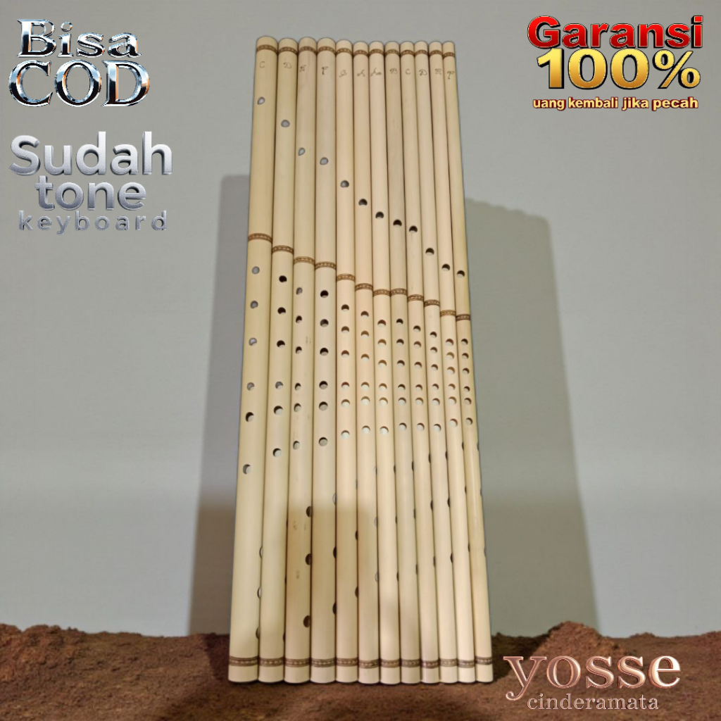 Suling Dangdut Bambu 1 Set Panjang 80cm Nada Akurat Isi 12 Biji Alat Musik Tiup Suling Bambu Dangdut