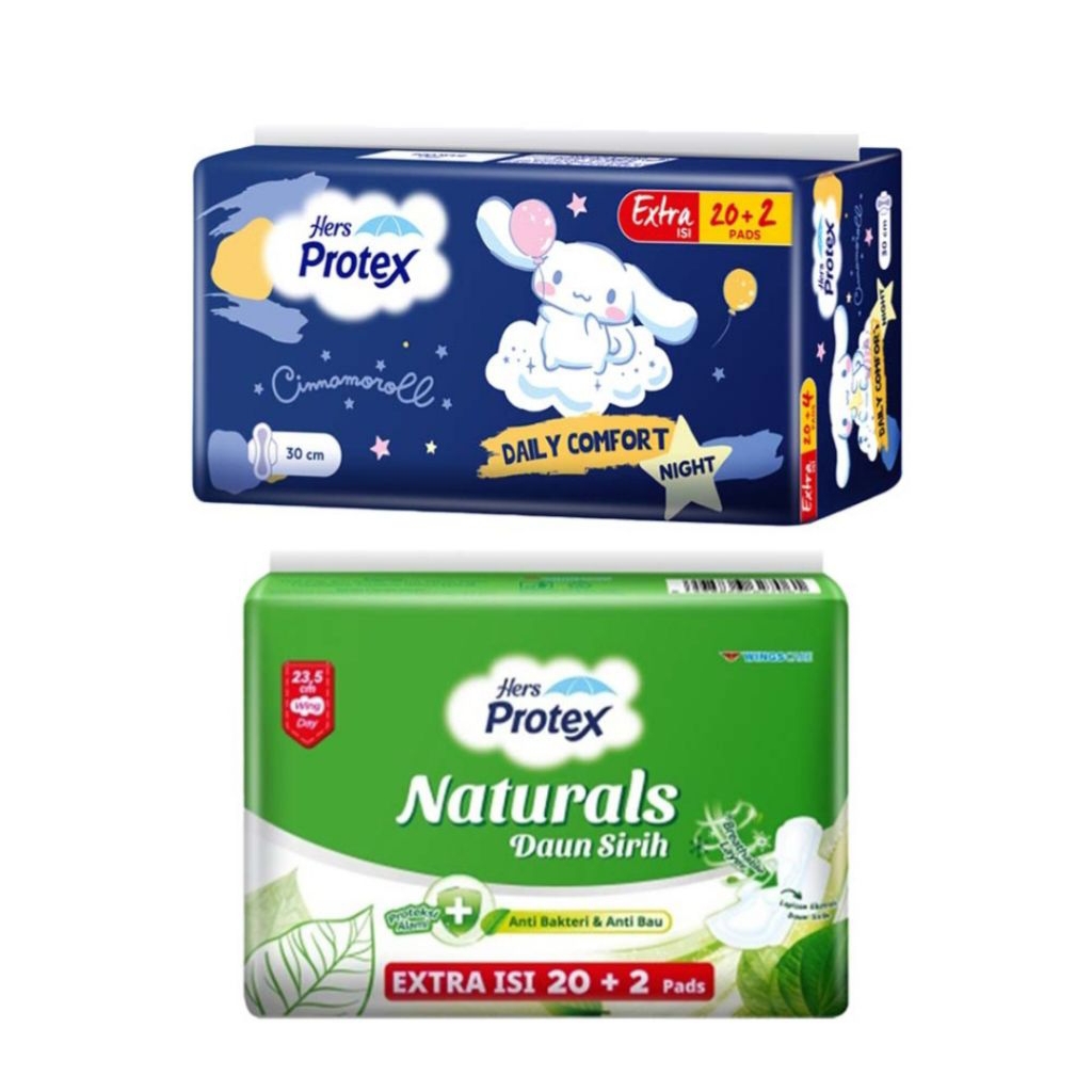 Paket Hers Protex Pembalut Wanita Wing Malam 30cm & Hers Protex Natural Pembalut Wanita Wing Daun Si