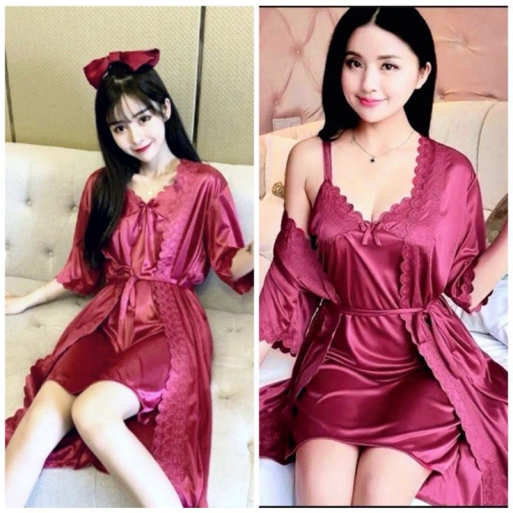 VWcollection14 - BAJU TIDUR WANITA KIMONO TRICOT SETELAN 2IN1 - UKURAN L & XXL