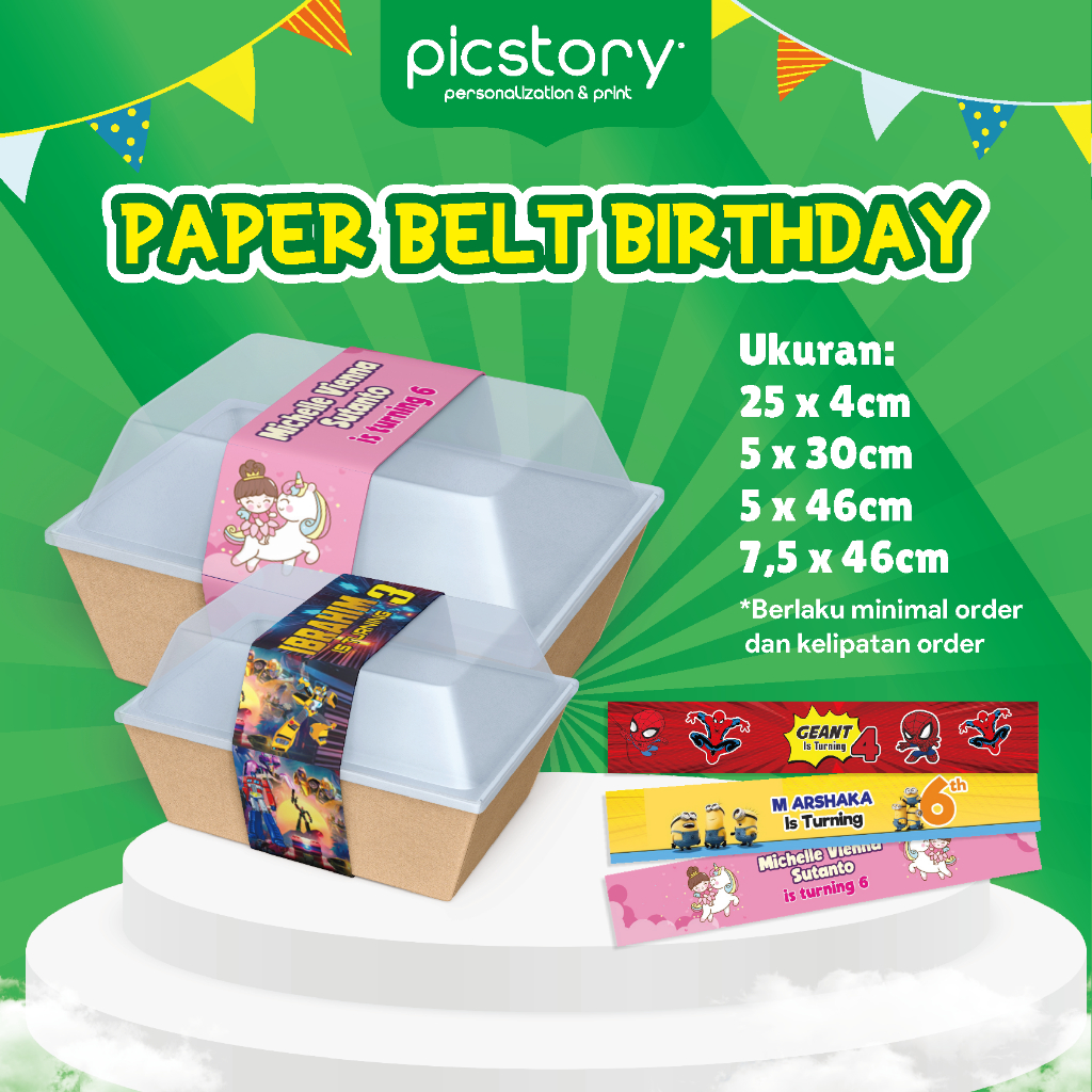Paperbelt Ulang Tahun - Label Box Bento Nasi Kotak Nasi Kuning - Paper Sleeve Happy Birthday