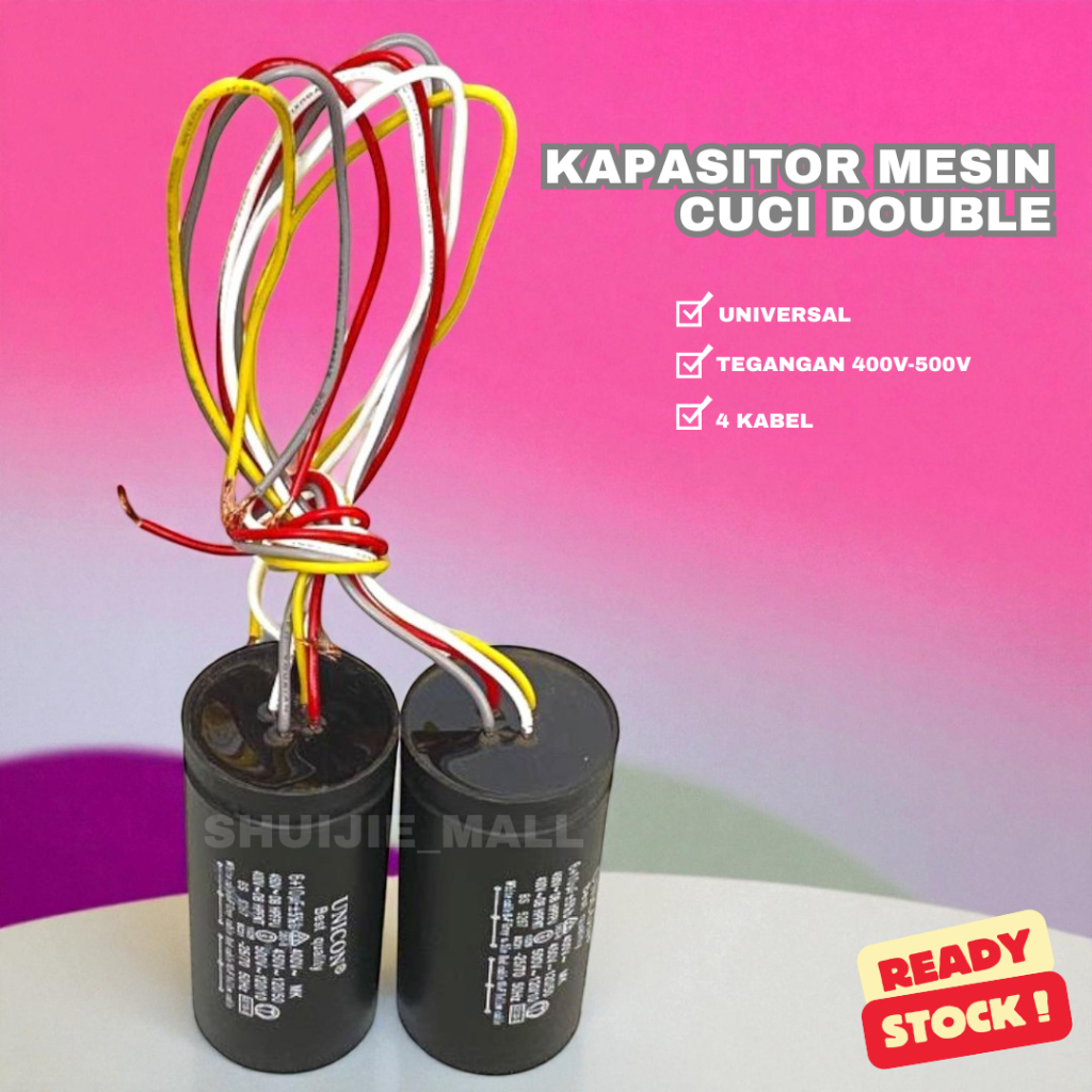 KAPASITOR MESIN CUCI DOUBLE DUA TABUNG / KAPASITOR MESIN CUCI UNICON 2 TABUNG SEMUA UKURAN 4+8 UF /4