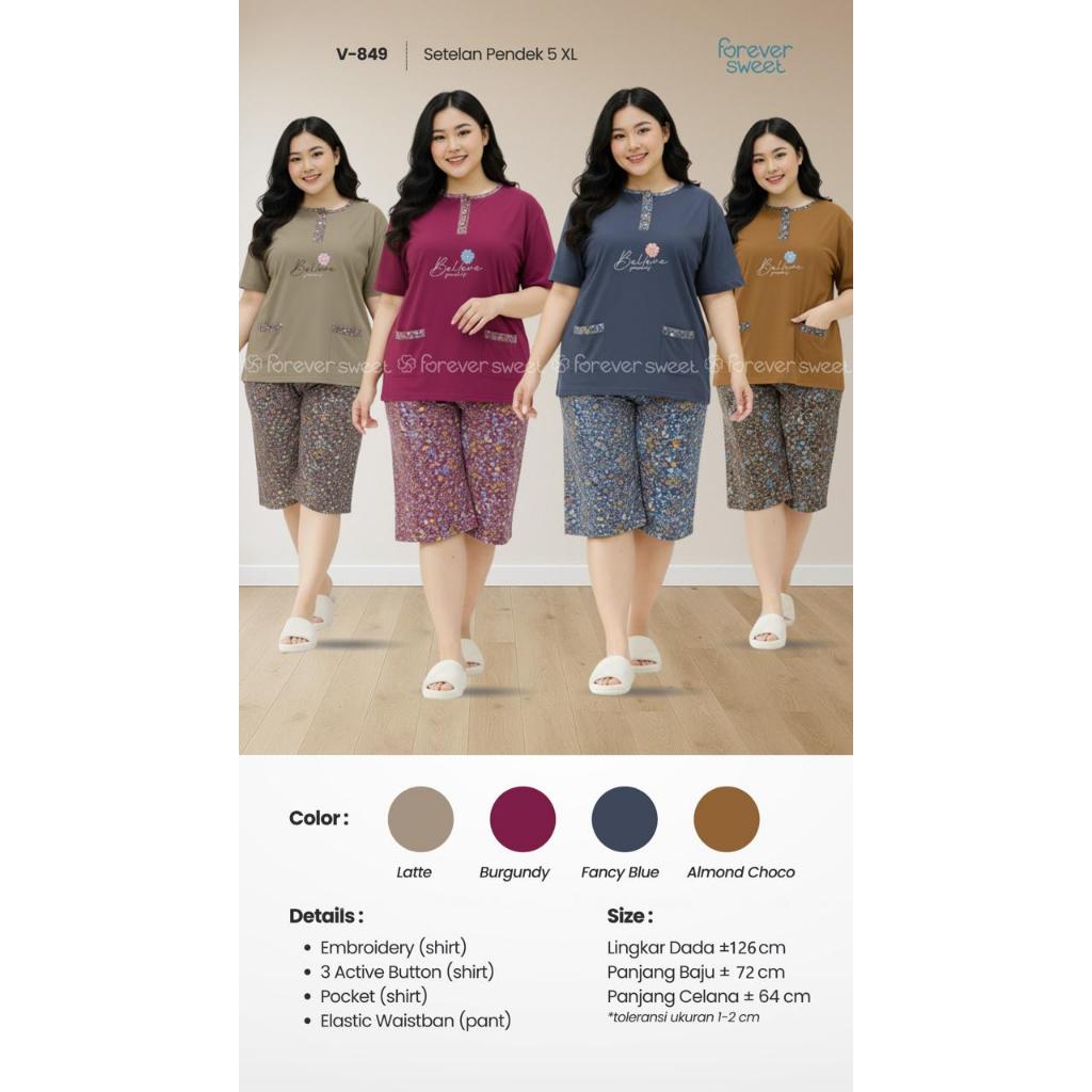 Babydoll Forever 3/4 Jumbo 5XL Celana Pendek Piyama Baju Tidur Baby Doll Wanita