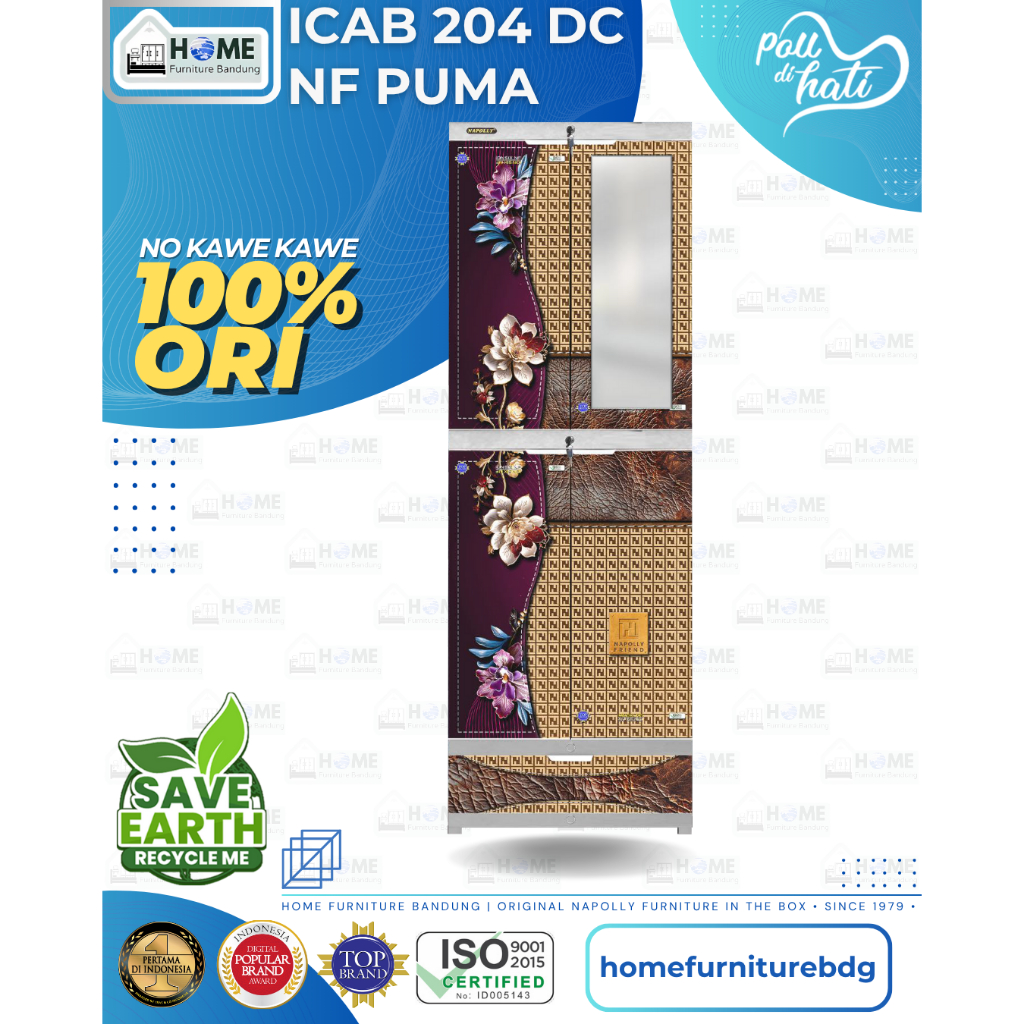 Napolly iCAB-204 DC NF / Lemari Plastik Serbaguna Motif Bunga Batik dengan Kaca Cermin dan Laci / Fu