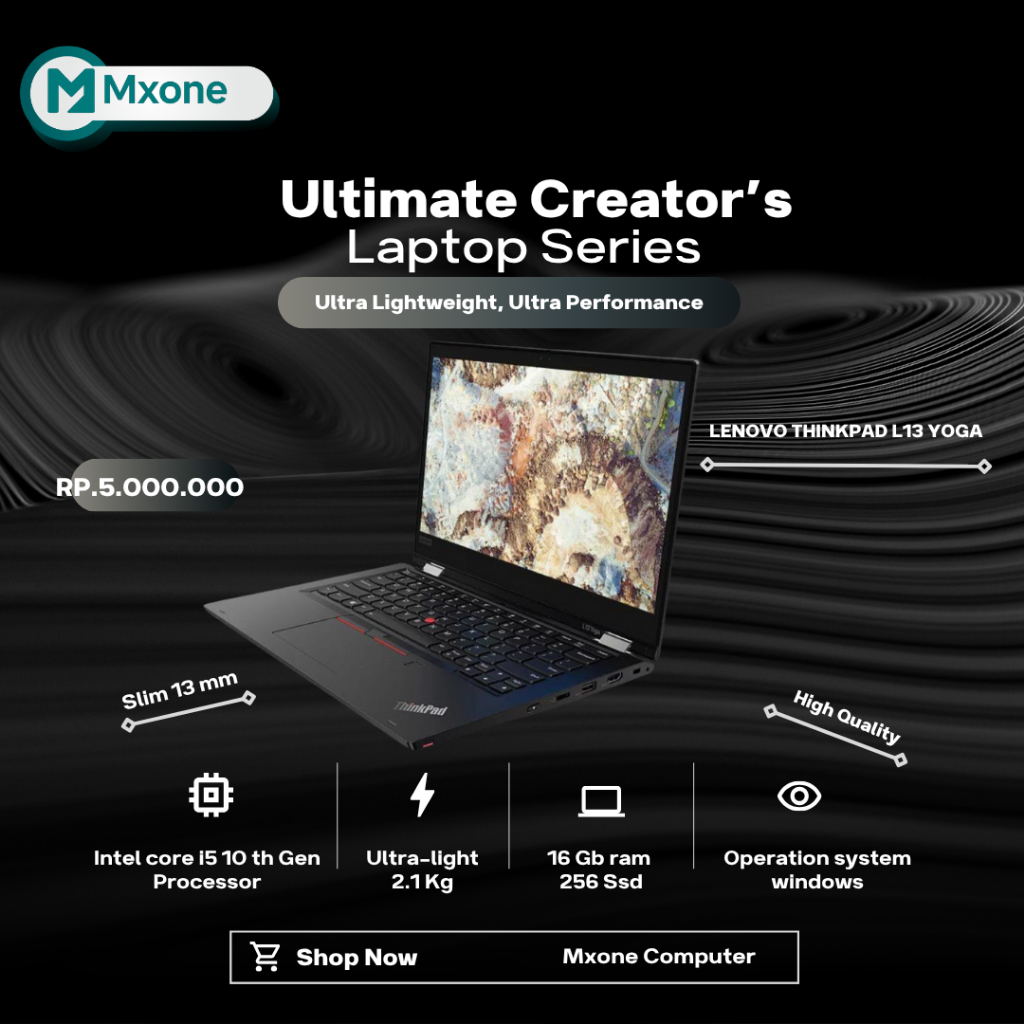 LAPTOP SECOND Lenovo Thinkpad L13 Yoga Intel Core i5-10310U Ram 16GB SSD 256GB all