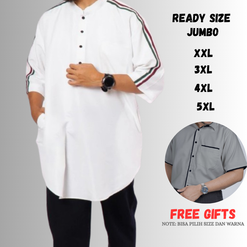 Baju Koko Kurta Palestina Pria Dewasa - Jumbo Big Size XXXL - Palestine Flag Shoulder Strip