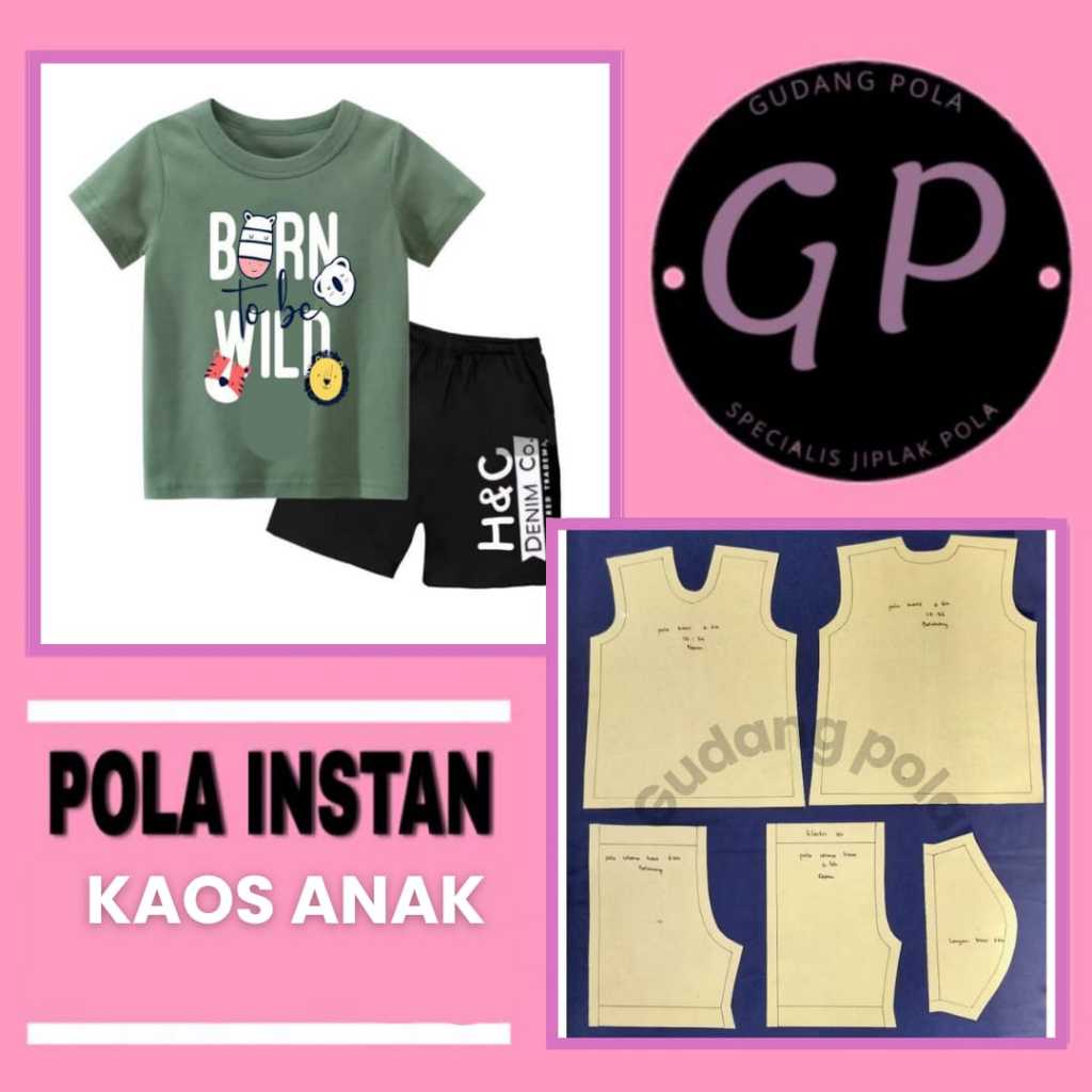 [ COD ] Pola Baju Instan Setelan Kaos Anak  | Pola Instan | Pola Jiplak | Pola Jahitan Lengkap...