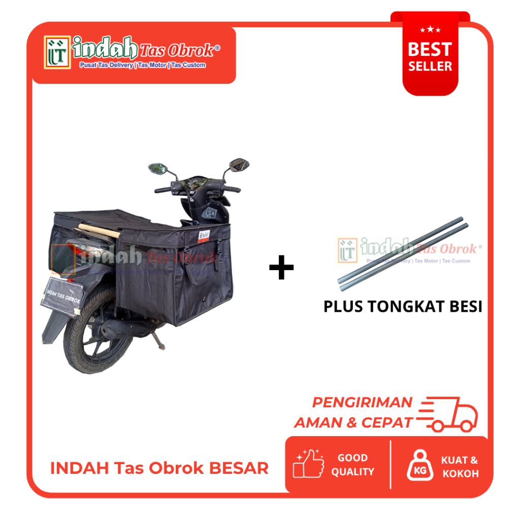 INDAH Tas Obrok - [PAKET HEMAT]  TAS POS MOTOR KURIR + TONGKAT BESI