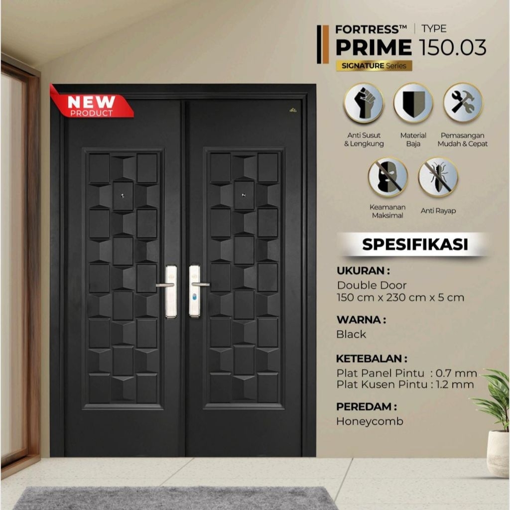 PINTU BAJA FORTRESS PRIME 150.03 HITAM UKURAN 150 x 230 PINTU KUPU TARUNG - SEMARANG