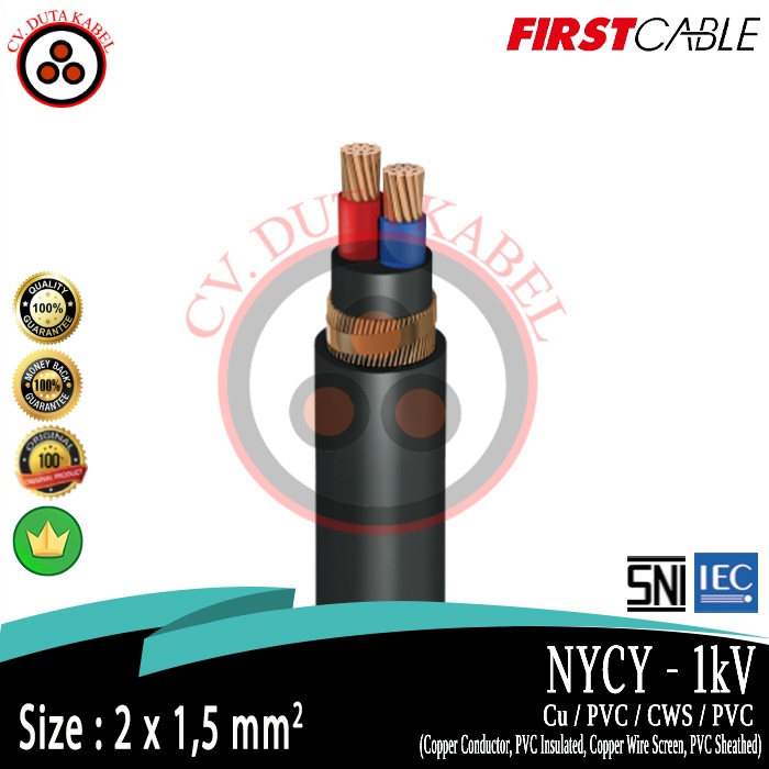 Kabel NYCY 2x1,5 mm2 1kV MERK FIRST CABLE /2x1,5mm2/2 x 1,5 mm2/2x1.5 mm2/2x1.5mm2/2 x 1.5 mm2