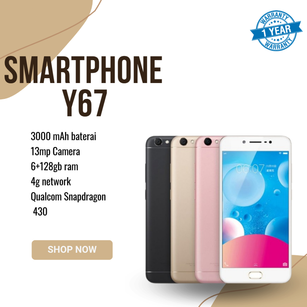 HP SAMRTPHONE ADROID VIVO Y67 RAM 6GB+128GB GARANSI 12 BULAN, BATTERAY 3000mAh