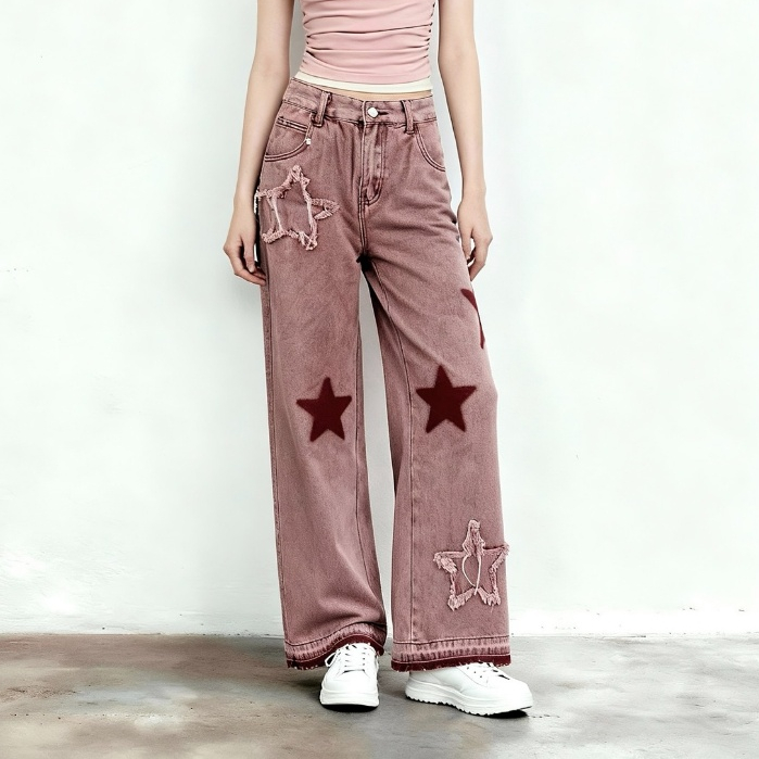 Celana Jeans Wanita Baggy Pink Bintang Fuji Inspired Look 6169 – MEIN PREMIUM