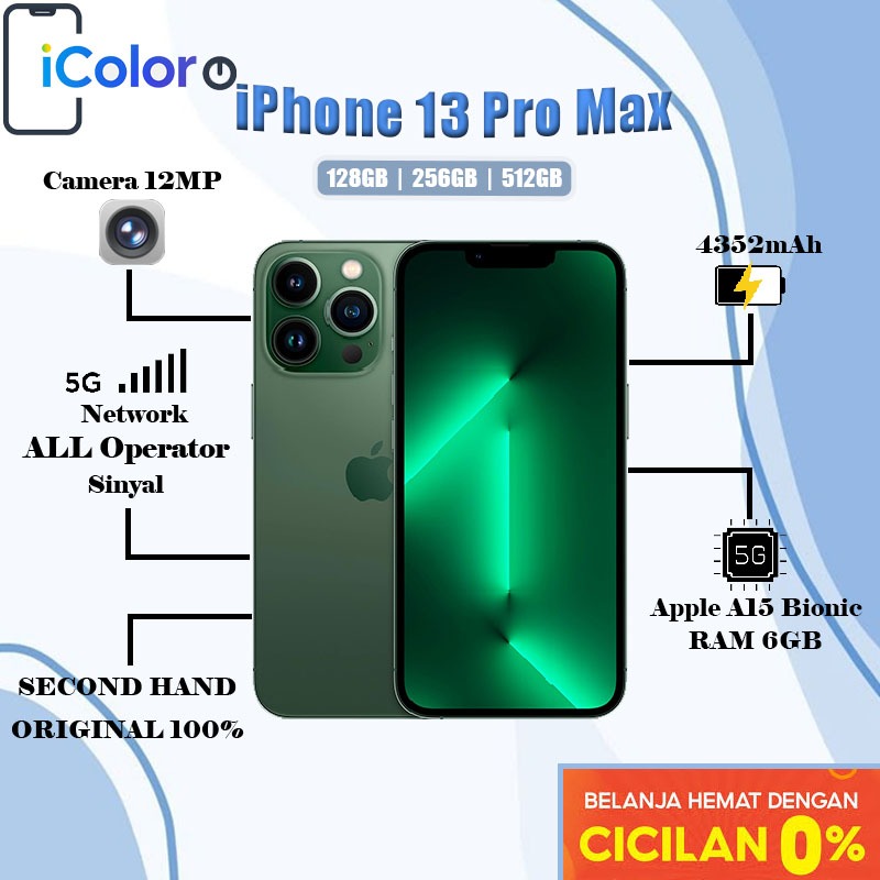 iPhone 13 Pro Max 128GB 256GB 512GB Secondhand Normal Full set Original 100% ex internasional Apple