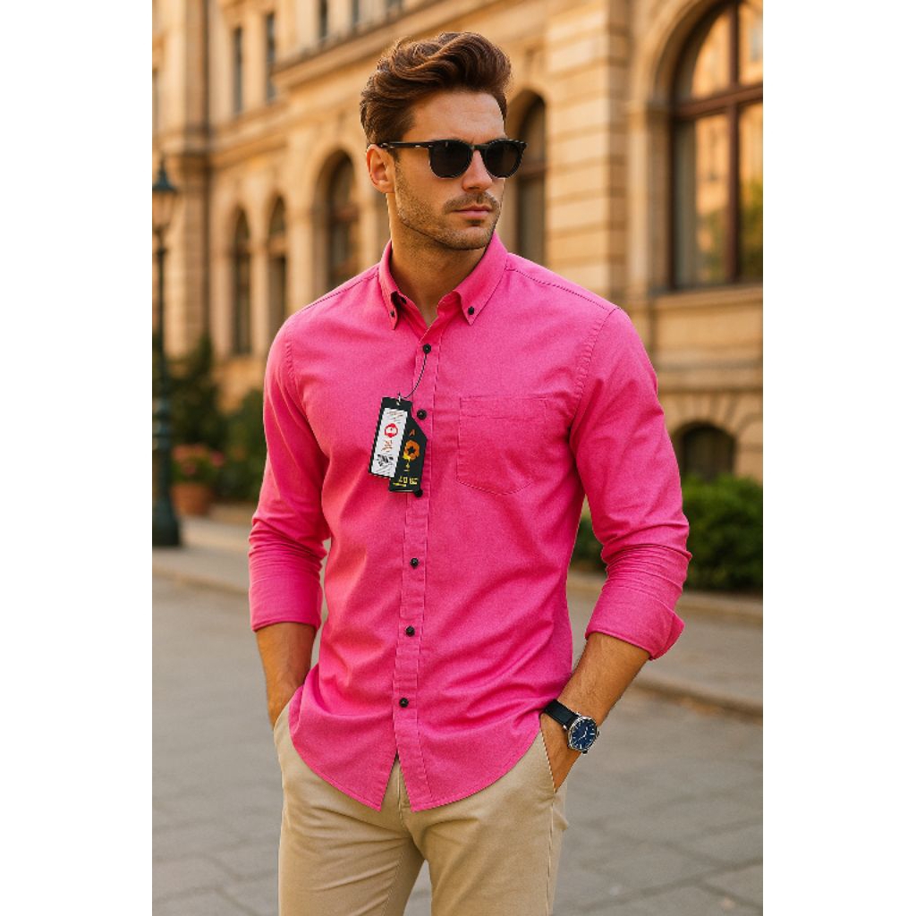 Kemeja polos panjang pria wanita Warna pink fanta pink cerah