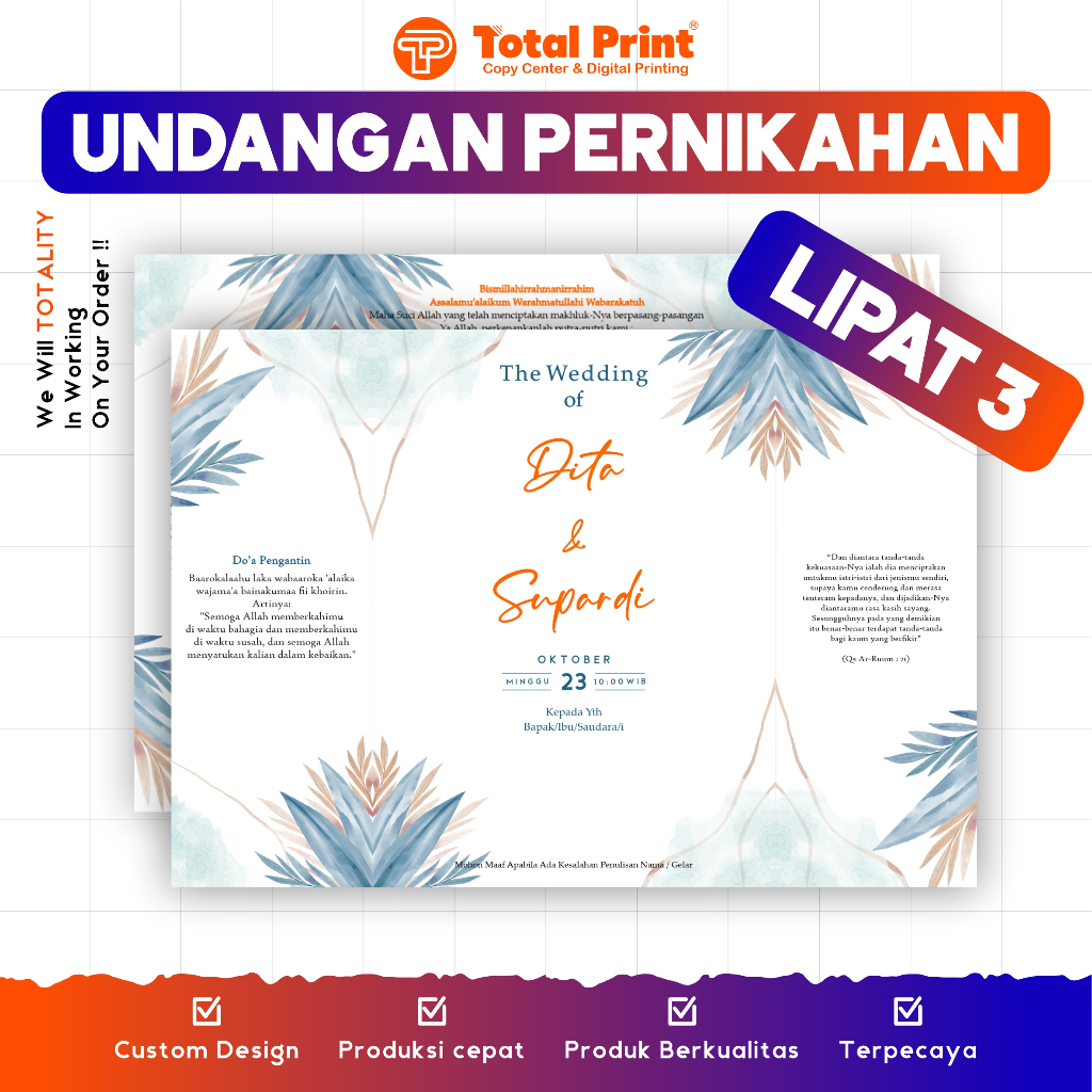UNDANGAN PERNIKAHAN / UNDANGAN PERNIKAHAN LIPAT 3 / UNDANGAN PERNIKAHAN MURAH / UNDANGAN SIMPLE / UN