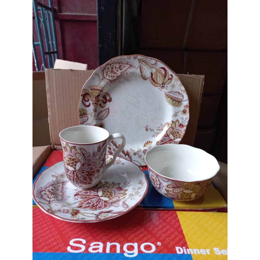 Dinner Set keramik SANGO type Winter Floral Red isi 16 Pcs