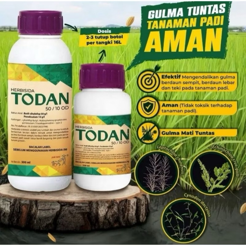 Herbisida Todan 50/10 OD (500 ml) - Obat Rumput Padi Sawah Selektif Tuntas Gulma Teki Rumput