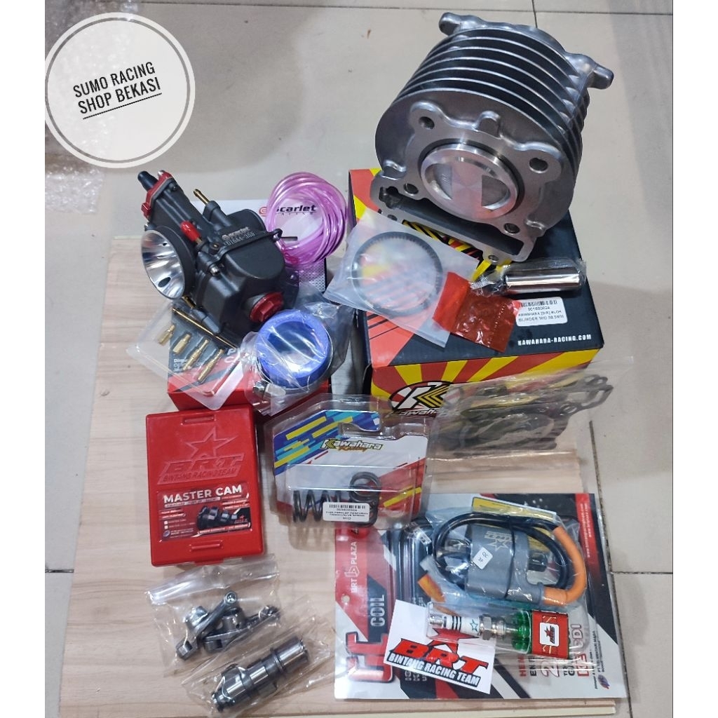 PAKETAN BLOK BORE UP 58.5 KARBURATOR, NOKEN AS PLUS PLATUK, PER KLEP, KOIL & BUSI MIO SPORTY / SMILE