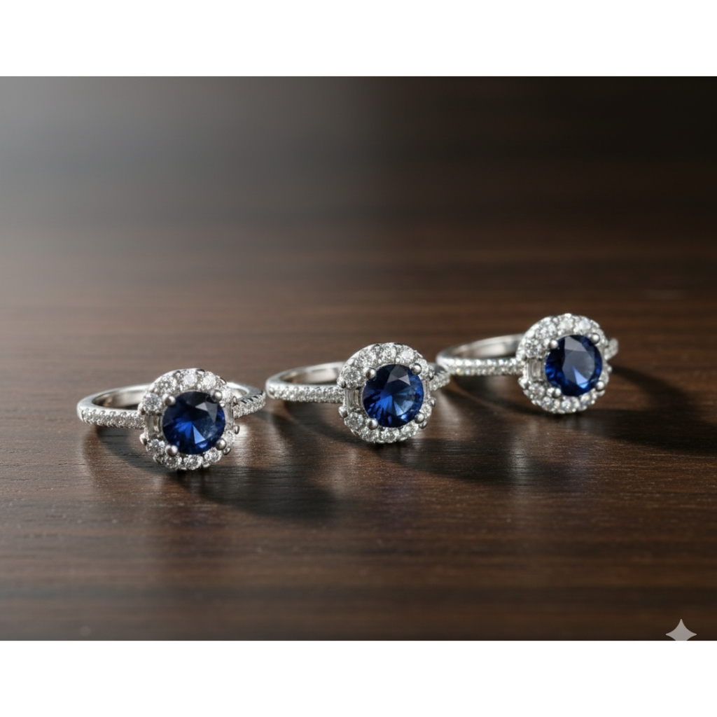 Cincin Wanita Model Permata Biru Elegan Wanita Silver Perak
