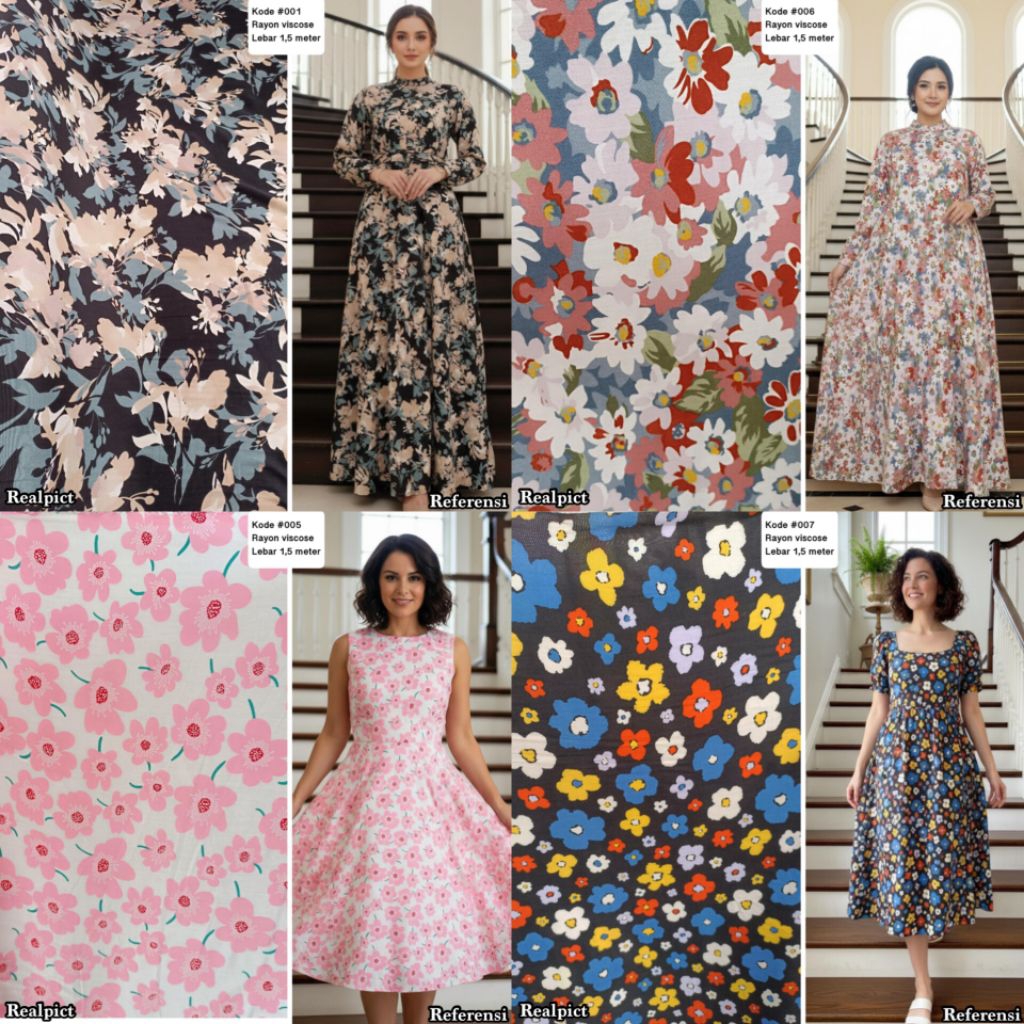 Kain Katun Rayon Viscose Meteran//Rayon Viscose Motif Bunga-Bunga//Kain Motif Unik//Motif Lucu//Baha