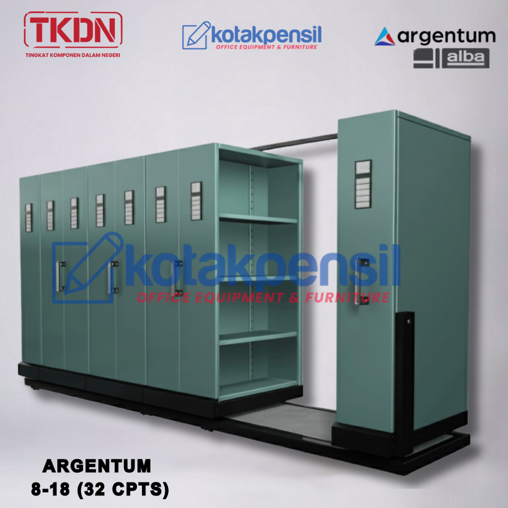 Mobile File Manual ARGENTUM ALBA MF 8 – 18 (32 cpts) | Roll O Pack ARGENTUM | Lemari Besi Kantor