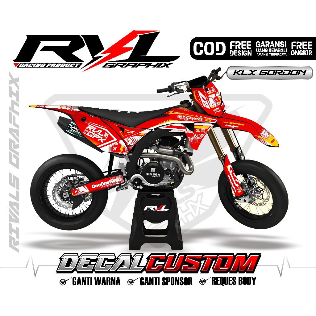 Decal Sticker Klx Gordon full body custom / hologram / chrome / tebal /biru merah putih premium