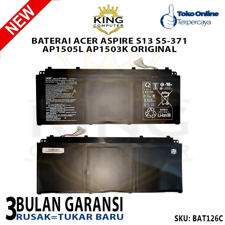 BATERAI ACER AP1505L ASPIRE S13 S5-371 AP15O5L AP1503K AP15O3K ORIGINAL