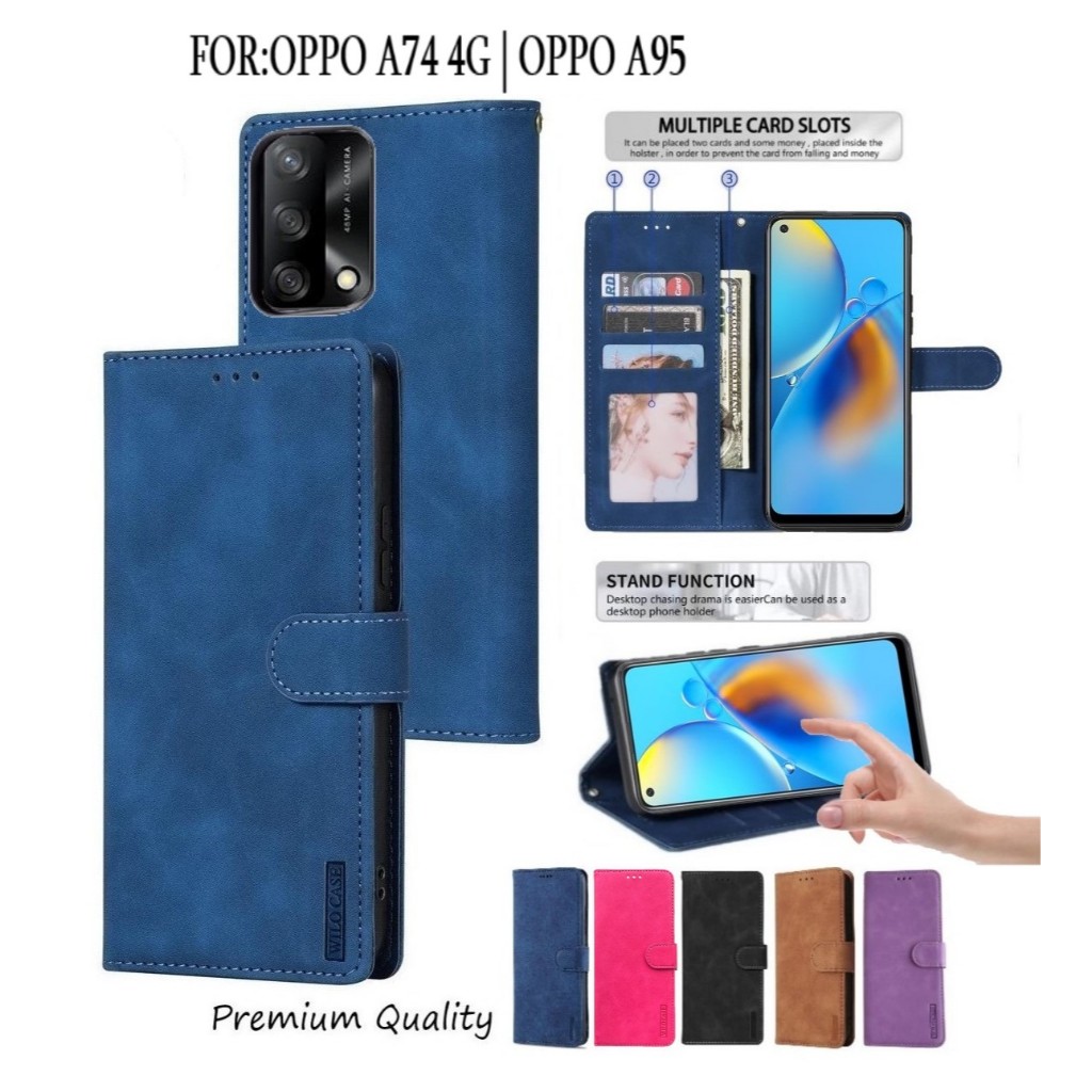Premium Quality Wilo Case Oppo A74 4G | OPPO A95 Flip Case Wallet Luxury Style With Card Slot