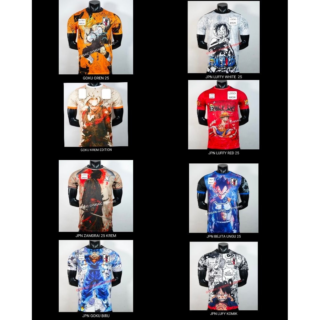 Jersey anime japan zamorai/bejita ungu/luffy red/luffy white/goku oren/goku krem GO/jersey jepang an