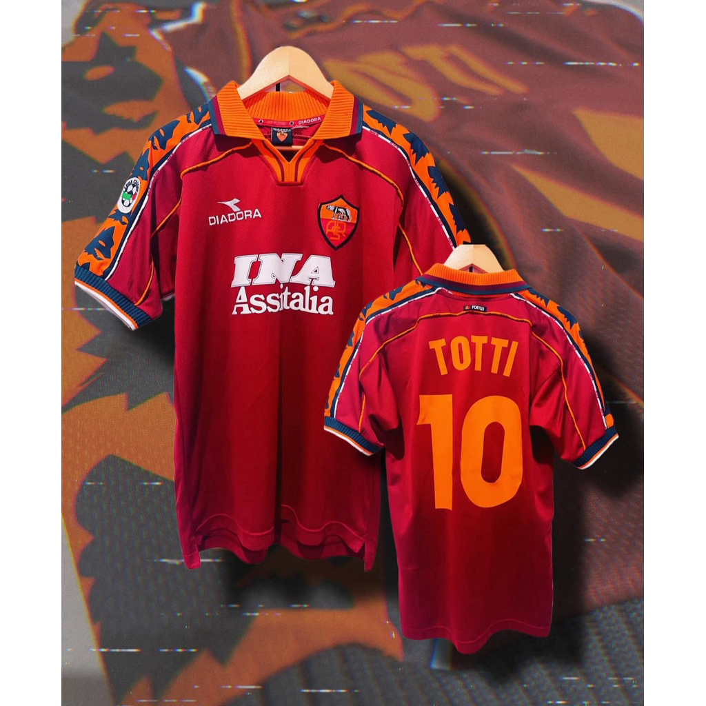 BAJU JERSEY AS ROMA RETRO 1998 1999 99 2000 2001 00 01 1997 Home 98 Totti Blokecore Sken