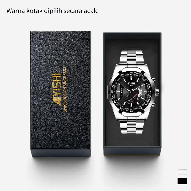 Jam Tangan Pria AIYISHI Tahan Air Original Bisnis Fashion Tali Stainless Steel Jam Tangan Pria 1623