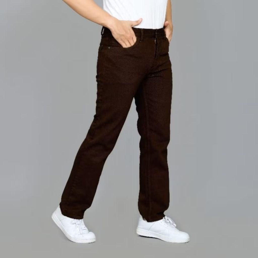 Celana jeans pria standar reguler coklat