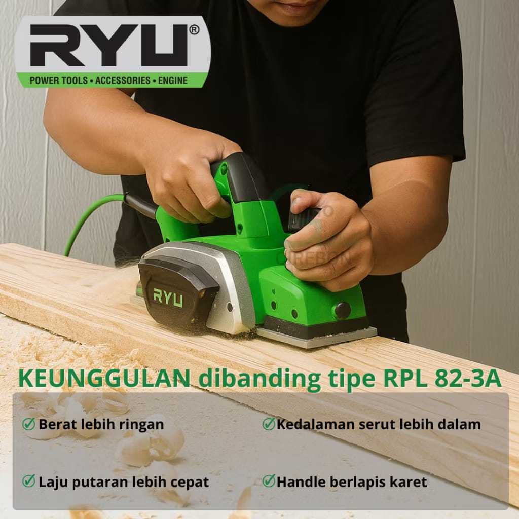 ORIGINAL RYU Planer Ketam Serut Kayu RPL 82-4A Mesin Sugu Serut Mesin Pasah Kayu Listrik 570W 17.000