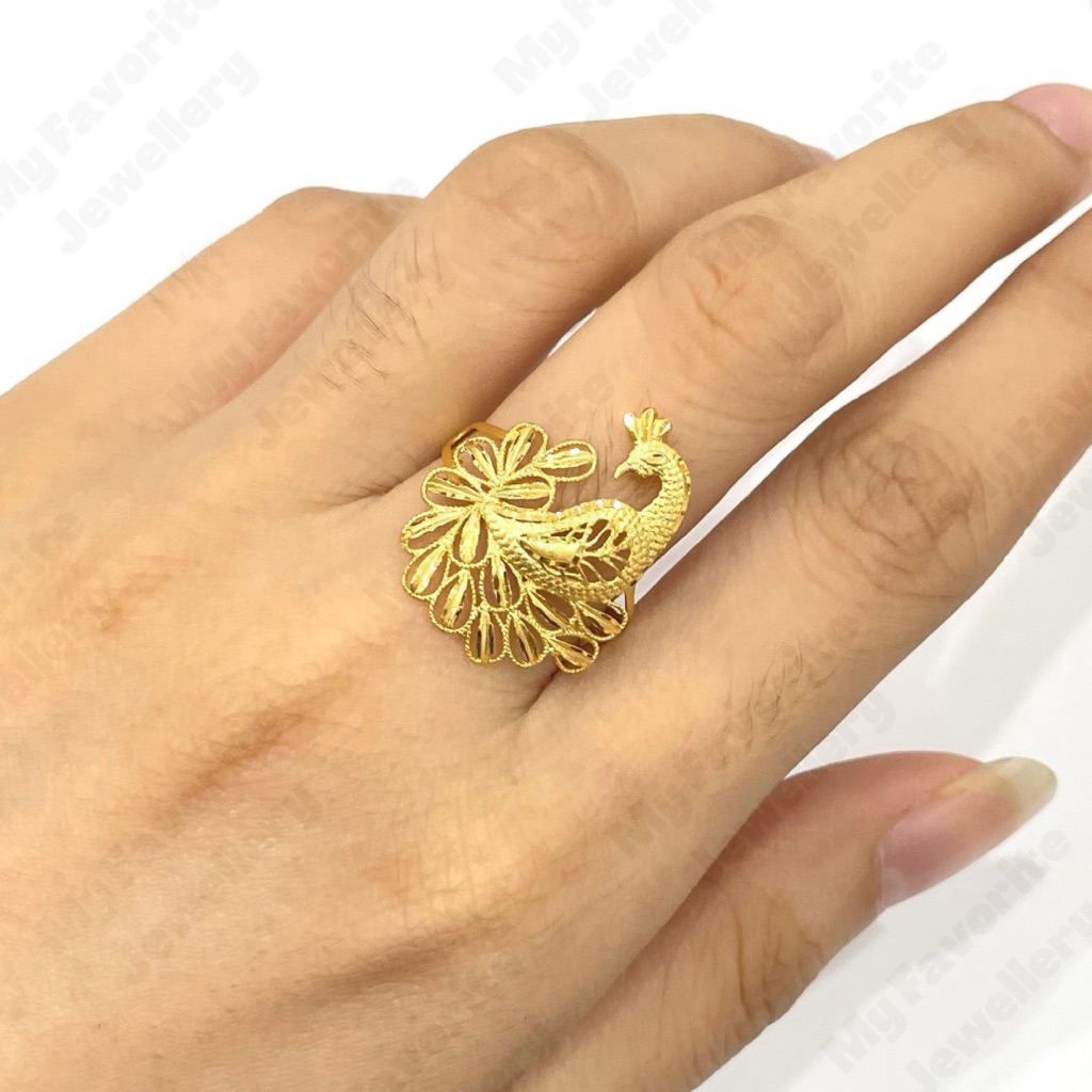 Cincin Adjustable Cantik Model Burung Merak (Emas Asli Kadar 700)