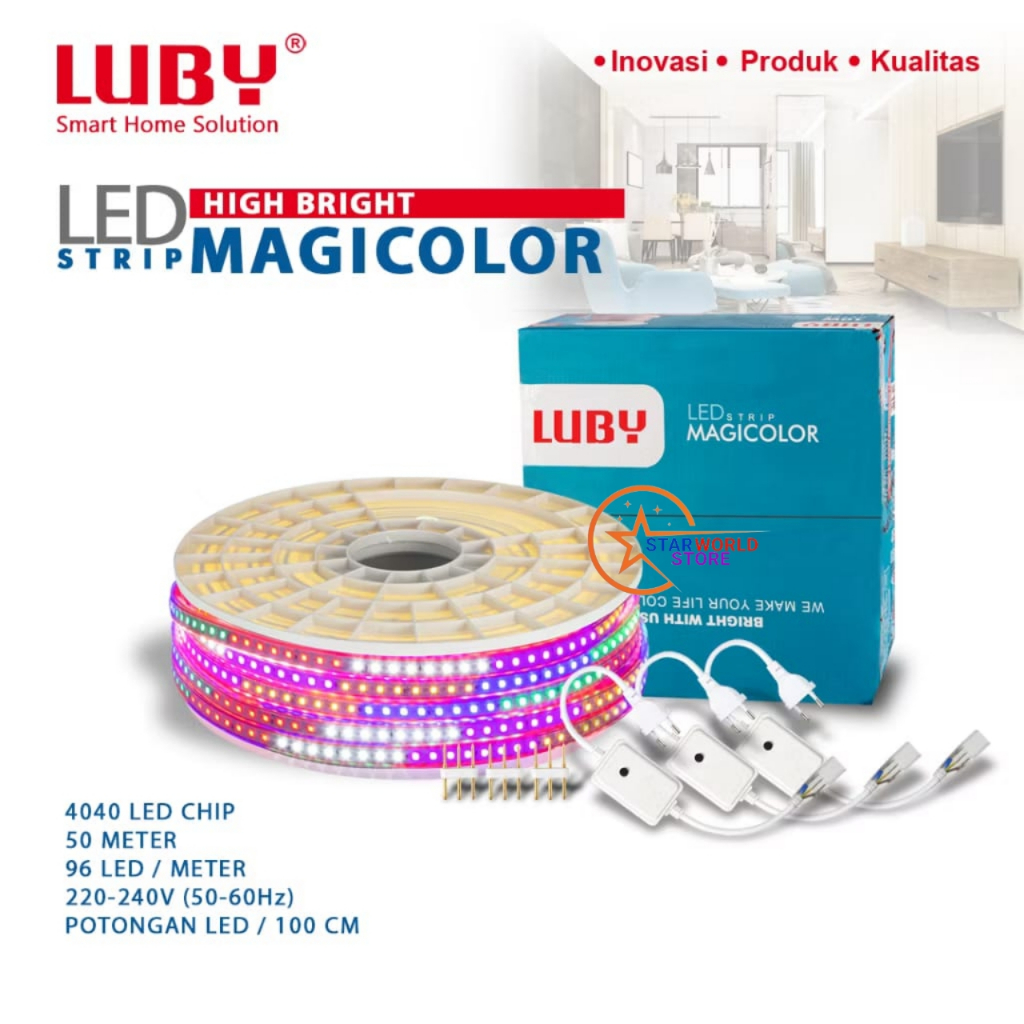 LUBY Lampu LED Strip Selang 4040 Magicolor RGB 10W Panjang 50 Meter / 1 Roll 50 Meter LED Strip LUBY