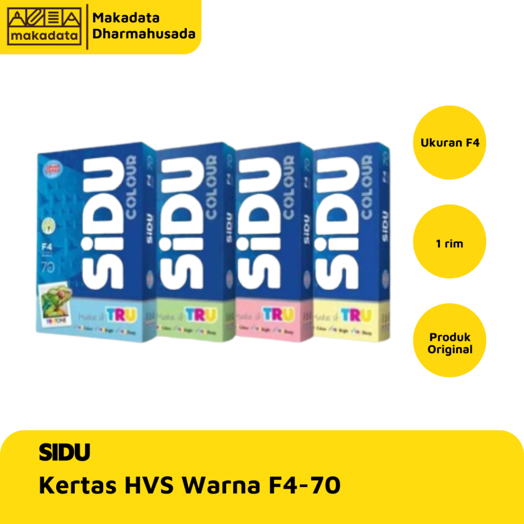 KERTAS HVS / PRINT / FOTOCOPY SIDU F4 70 GRAM WARNA (1 RIM) MURAH
