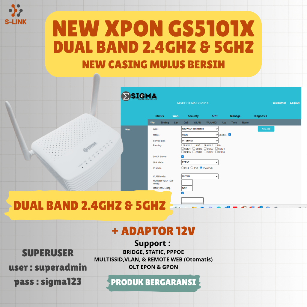 XPON EPON-GPON GS5101X DUAL BAND DENGAN ADAPTOR