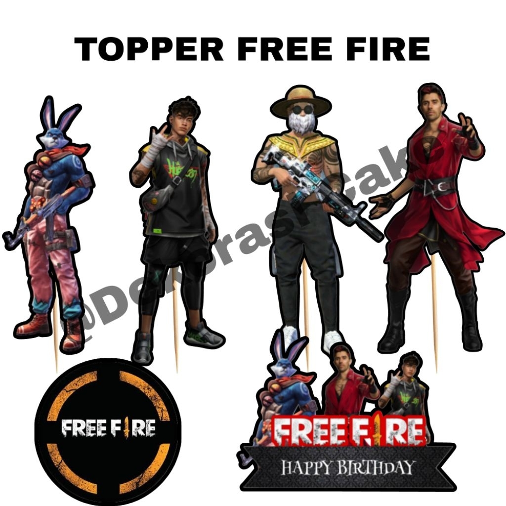 Topper Free fire,Hiasan Kue Ulang tahun, Topper